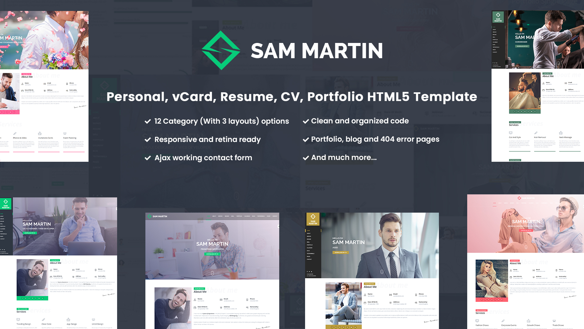 Exclusive Sam Martin - Personal VCard Resume HTML Template