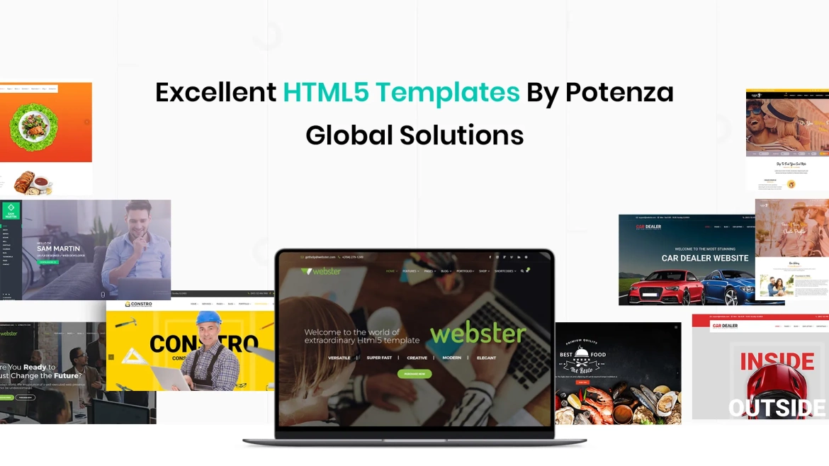 Excellent HTML5 Templates by Potenza Global Solutions with screenshot of multiple template